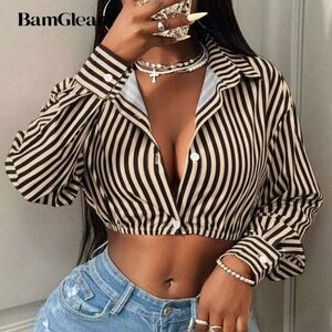 Tan w/ Black Stripes Crop Top